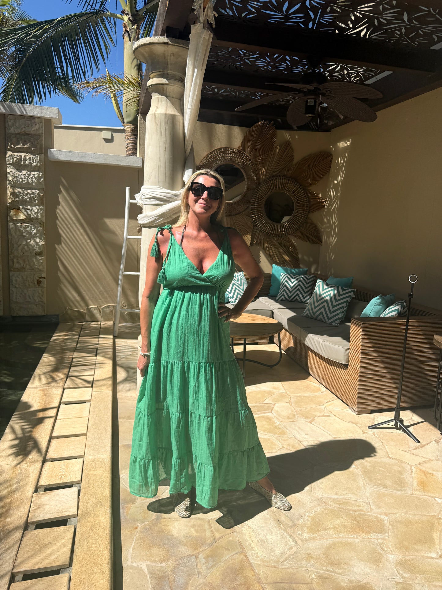 Kelly Green Tie Strap Tiered Maxi Dress