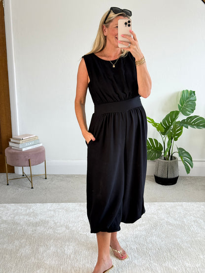 Black Elasticated Sleeveless Harem Jumpsuit