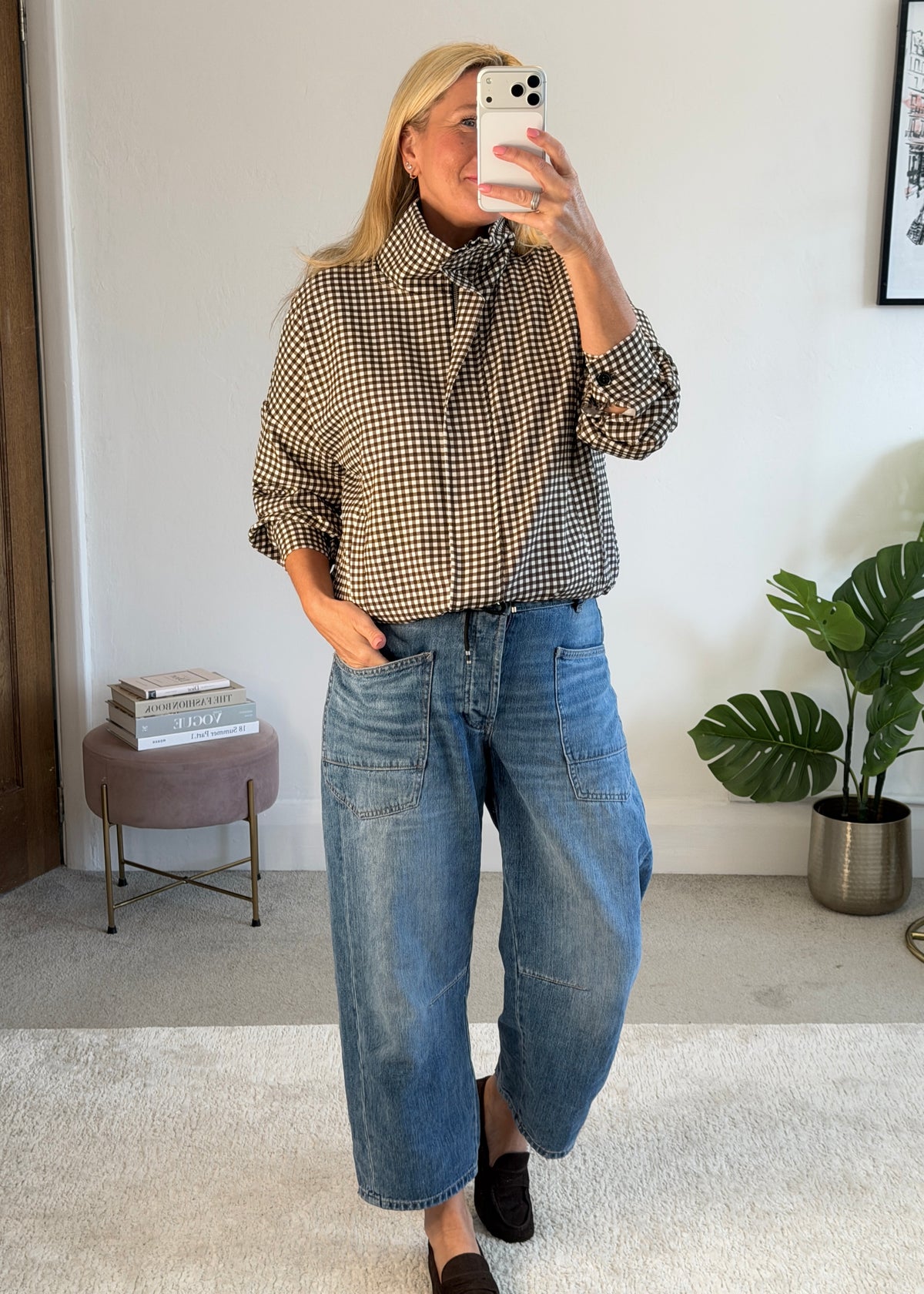 Chocolate Check Funnel Neck Jacket