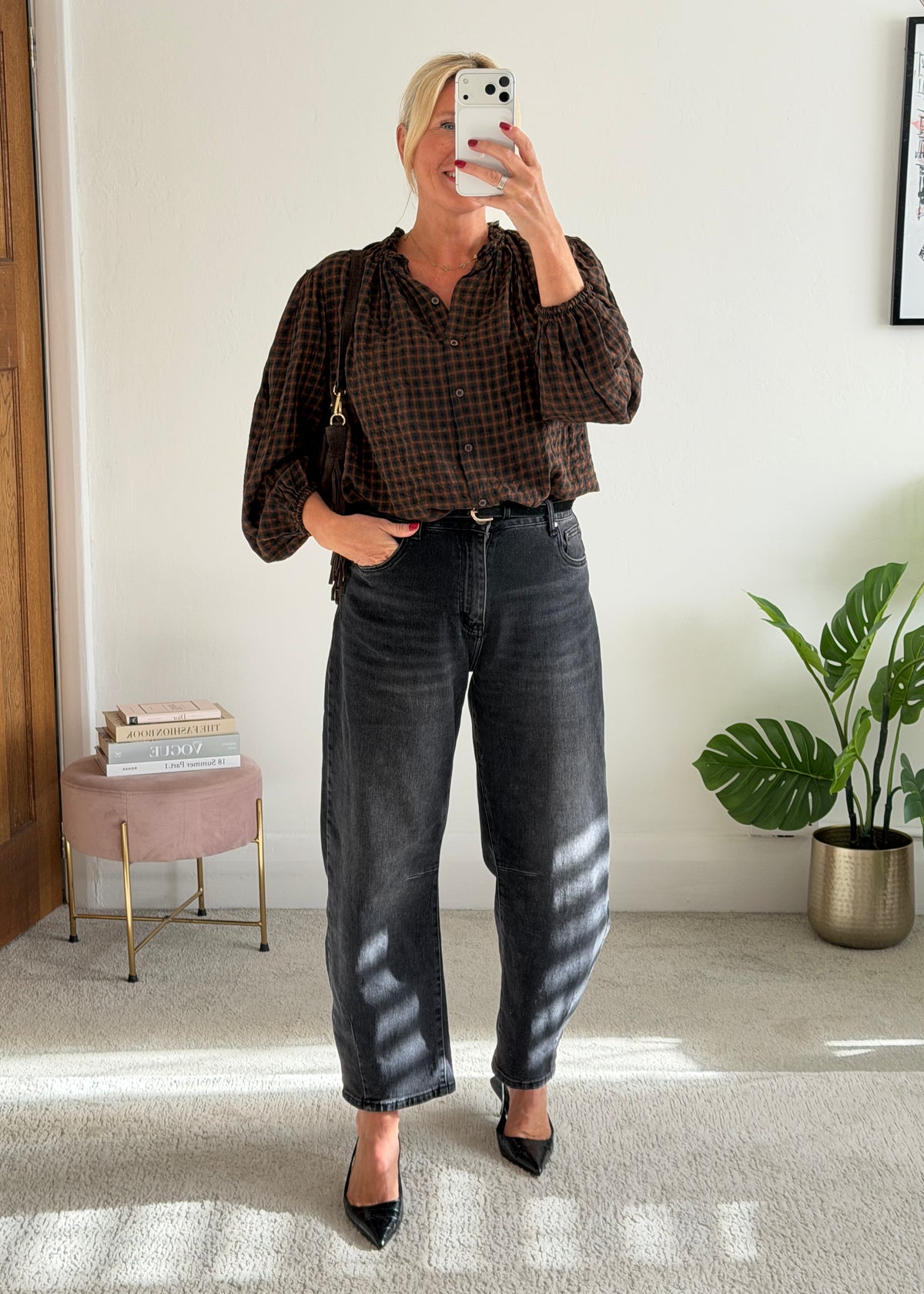 Black Heritage Check Frill Collar Blouse