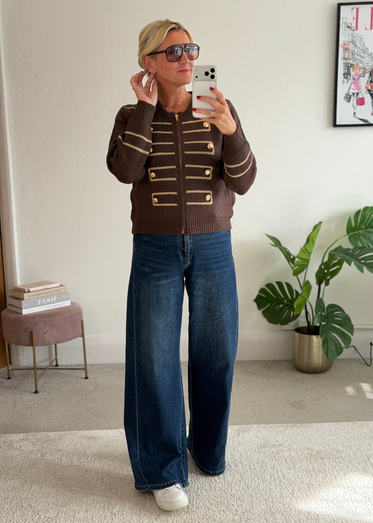 Chocolate Military Zip Front Knitted Cardi