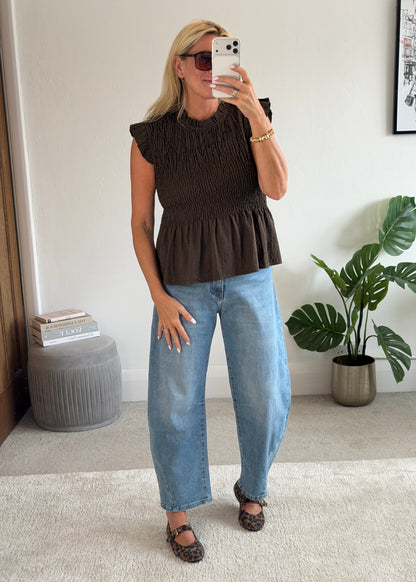 Chocolate Smocked Peplum Top