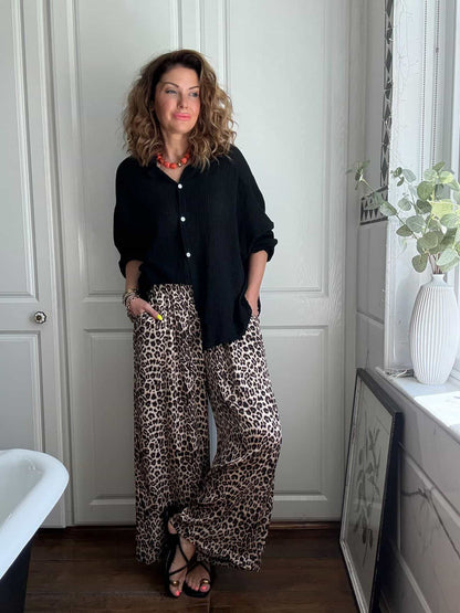 Leopard Print Wide Leg Trousers