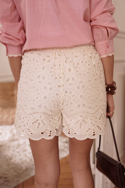 Cream Broderie Anglaise Scallop Edge Shorts