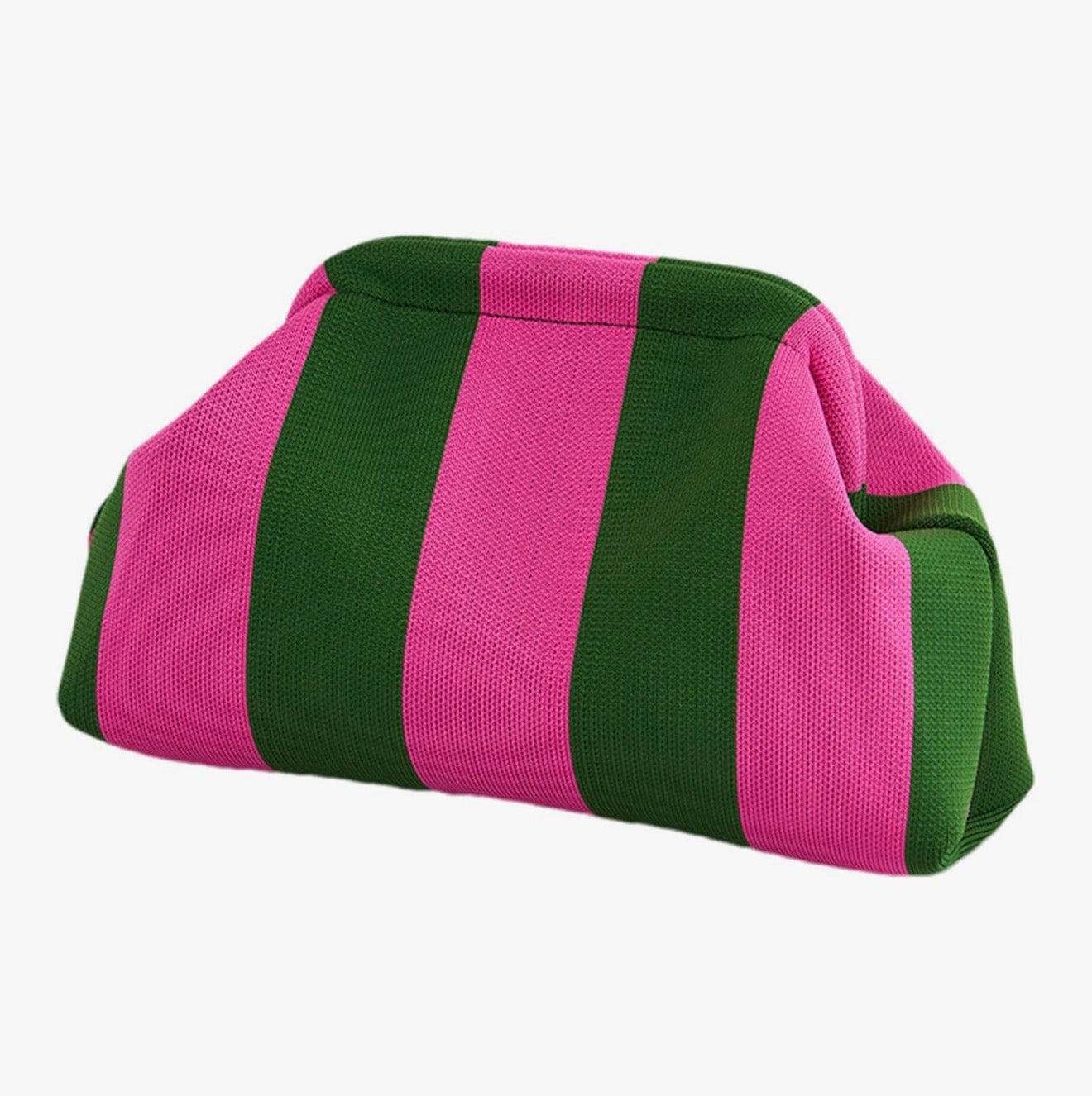 Green/Pink Woven Stripe Soft Pouch Clutch Bag