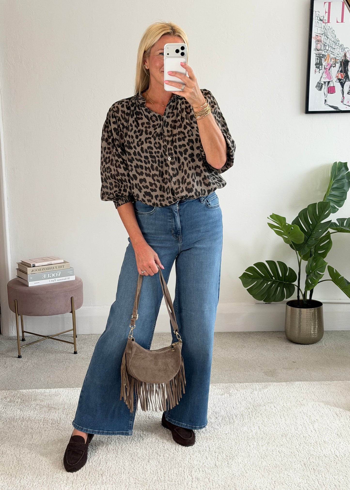 Mocha Leopard 3/4 Puff Sleeve Blouse