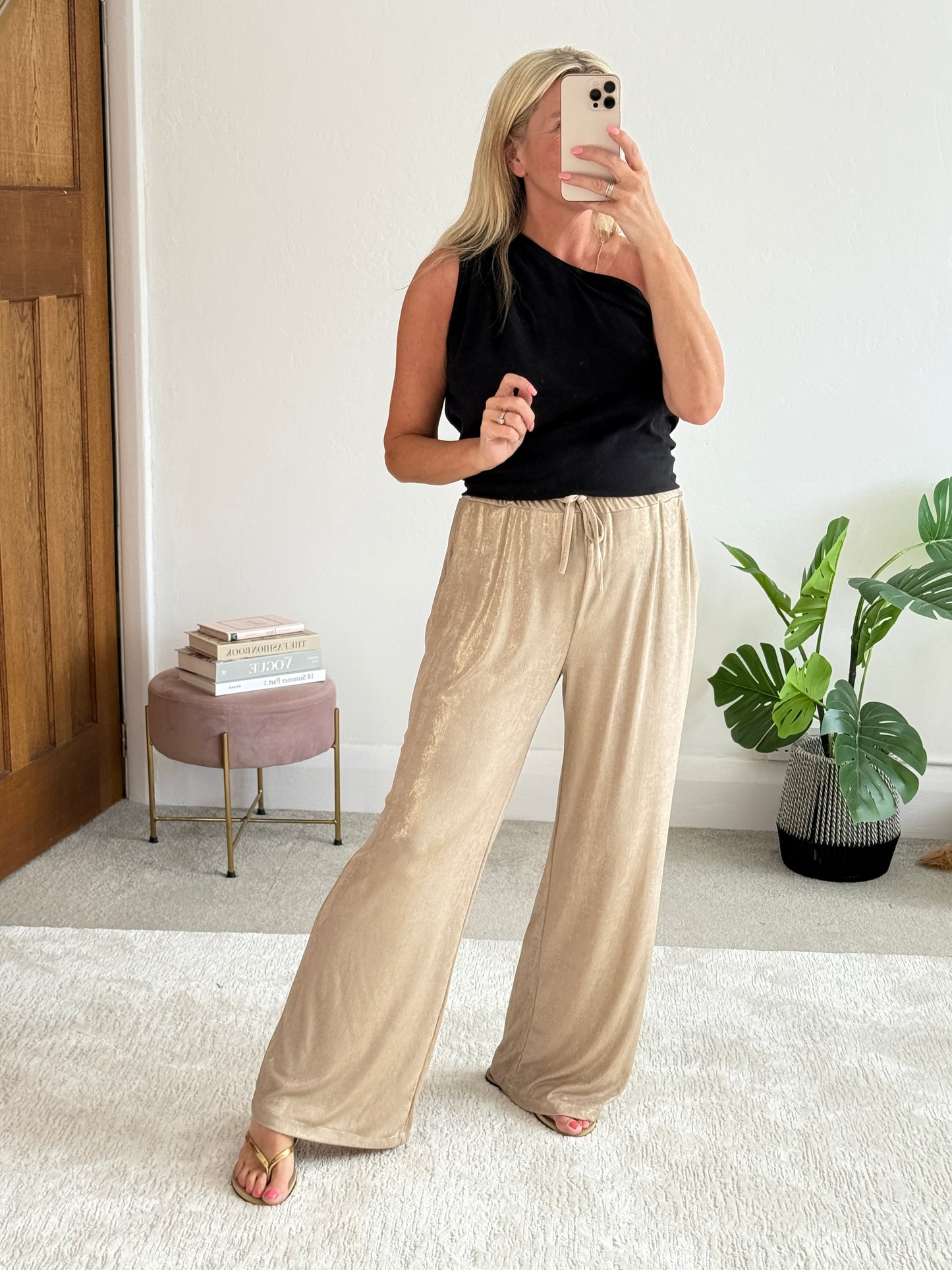 Gold Metallic Wide Leg Trousers