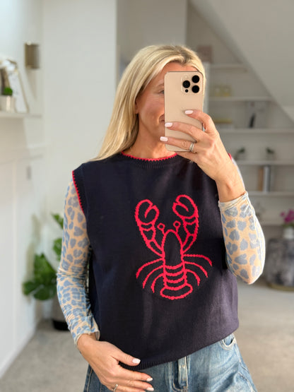 Navy/Red Lobster Motif Tank Top