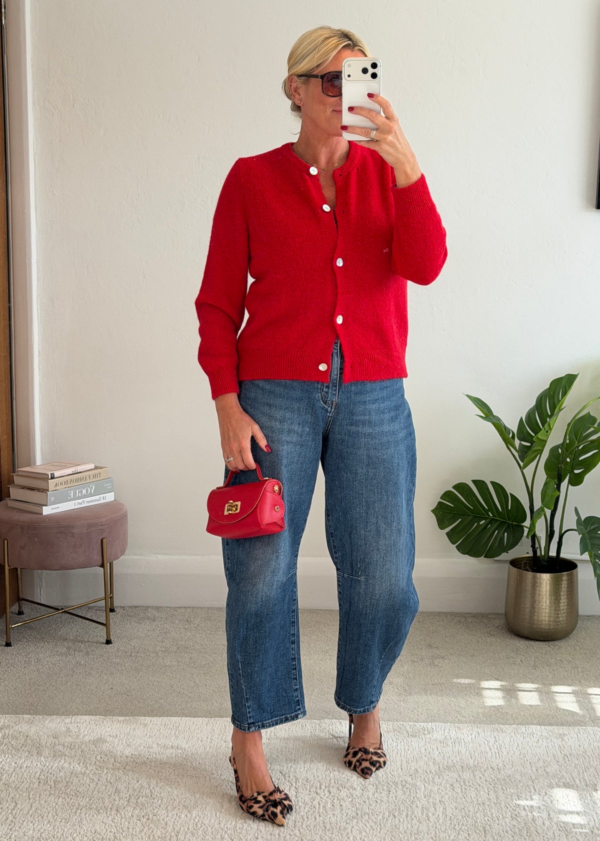 Red Alpaca Mix Button Cardigan