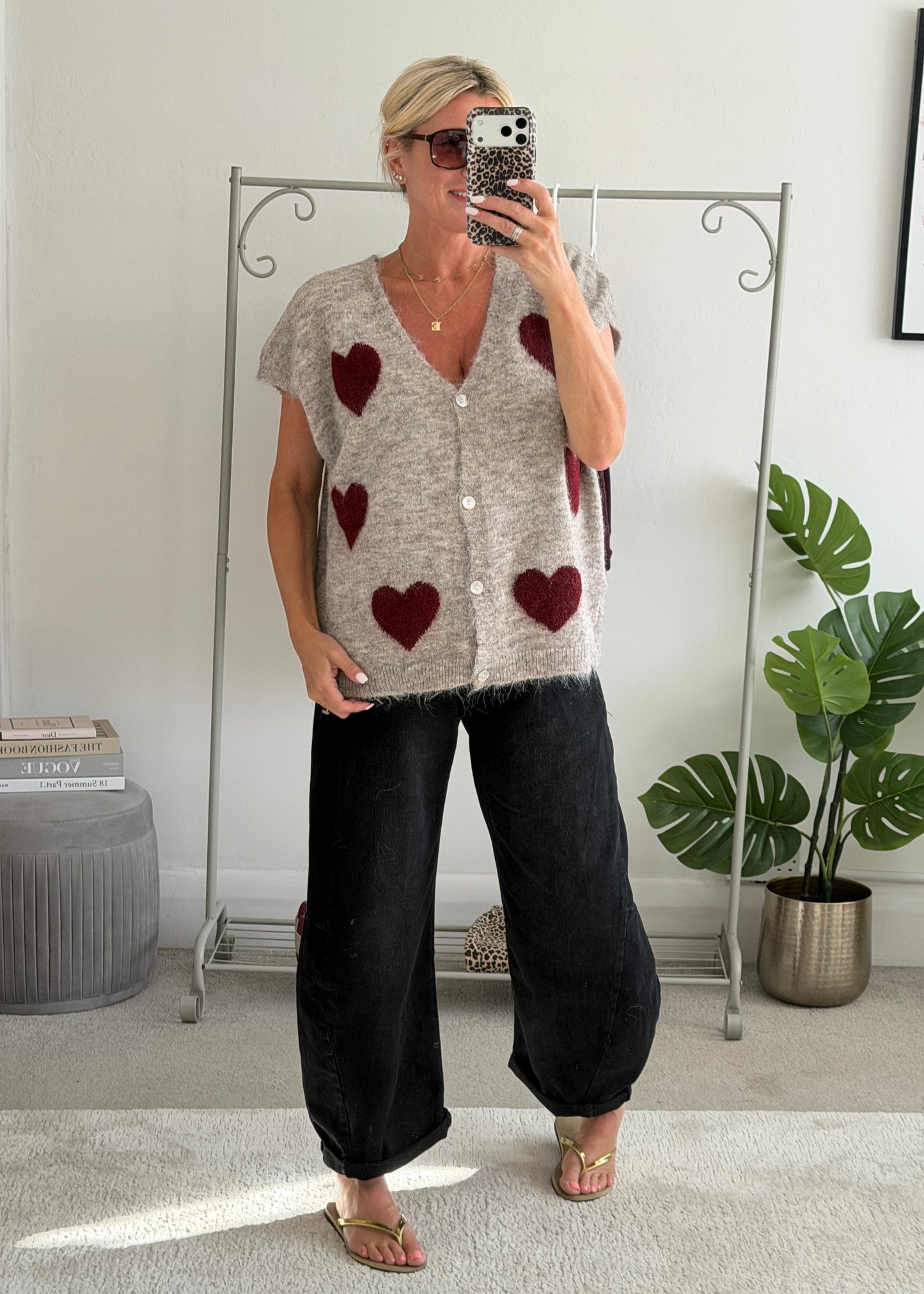 Mocha/Bordeaux Oversized Heart Cardigan