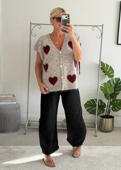 Mocha/Bordeaux Oversized Heart Cardigan