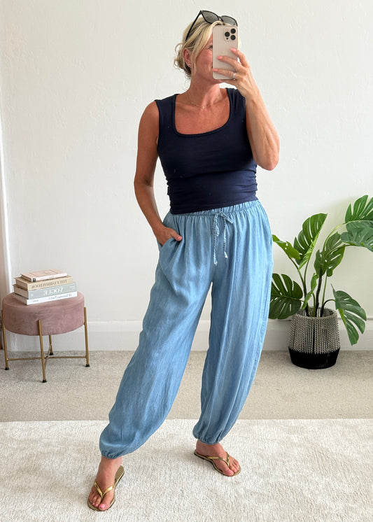 Light Denim Chambray Balloon Trousers