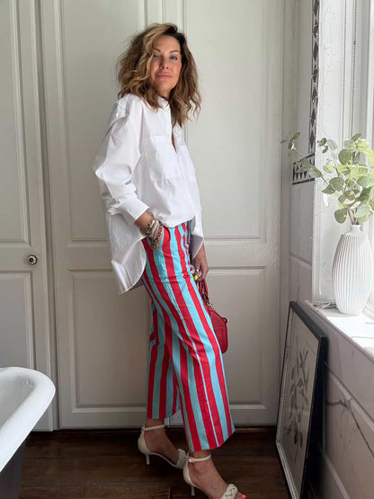 Red/Turquoise Blue Stripe Trousers