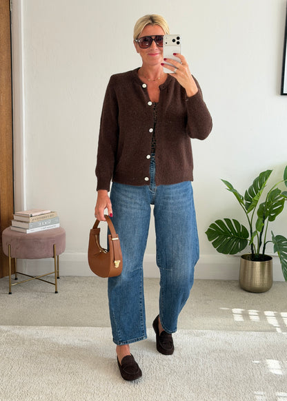 Chocolate Alpaca Mix Button Cardigan