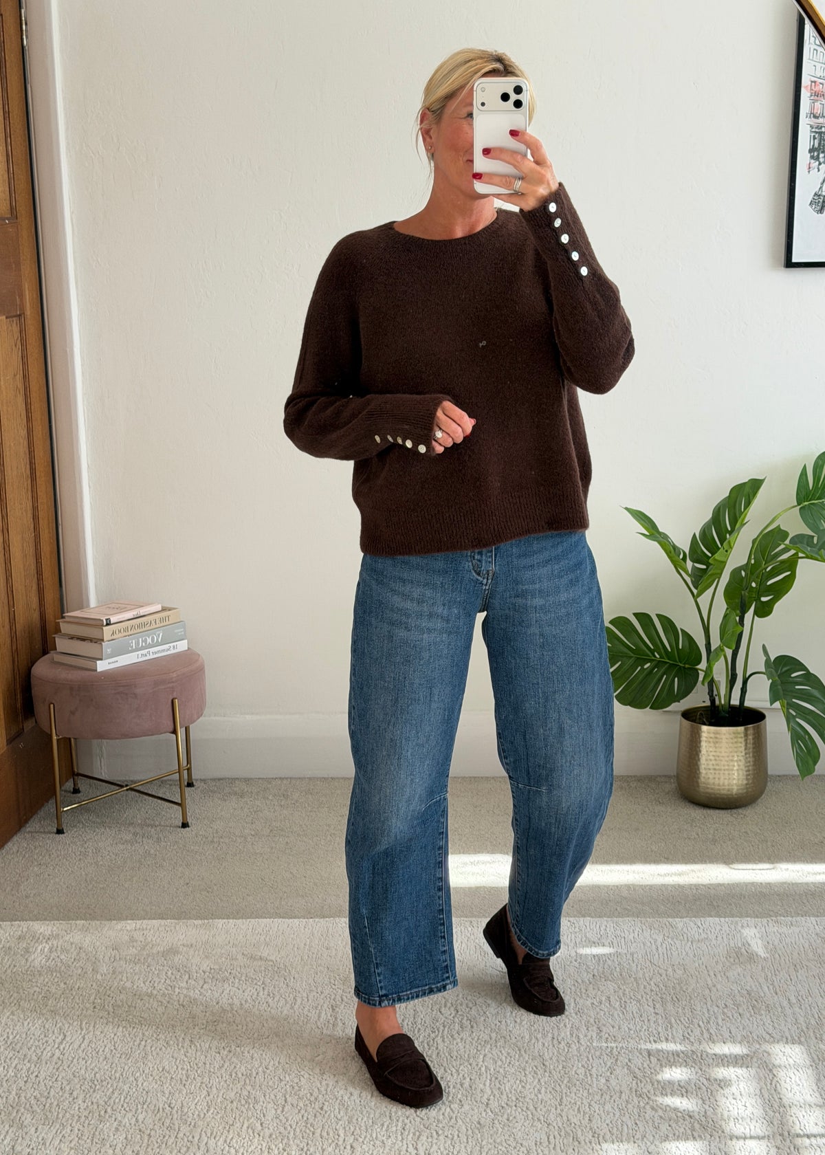 Chocolate Alpaca Mix Button Cuff Jumper