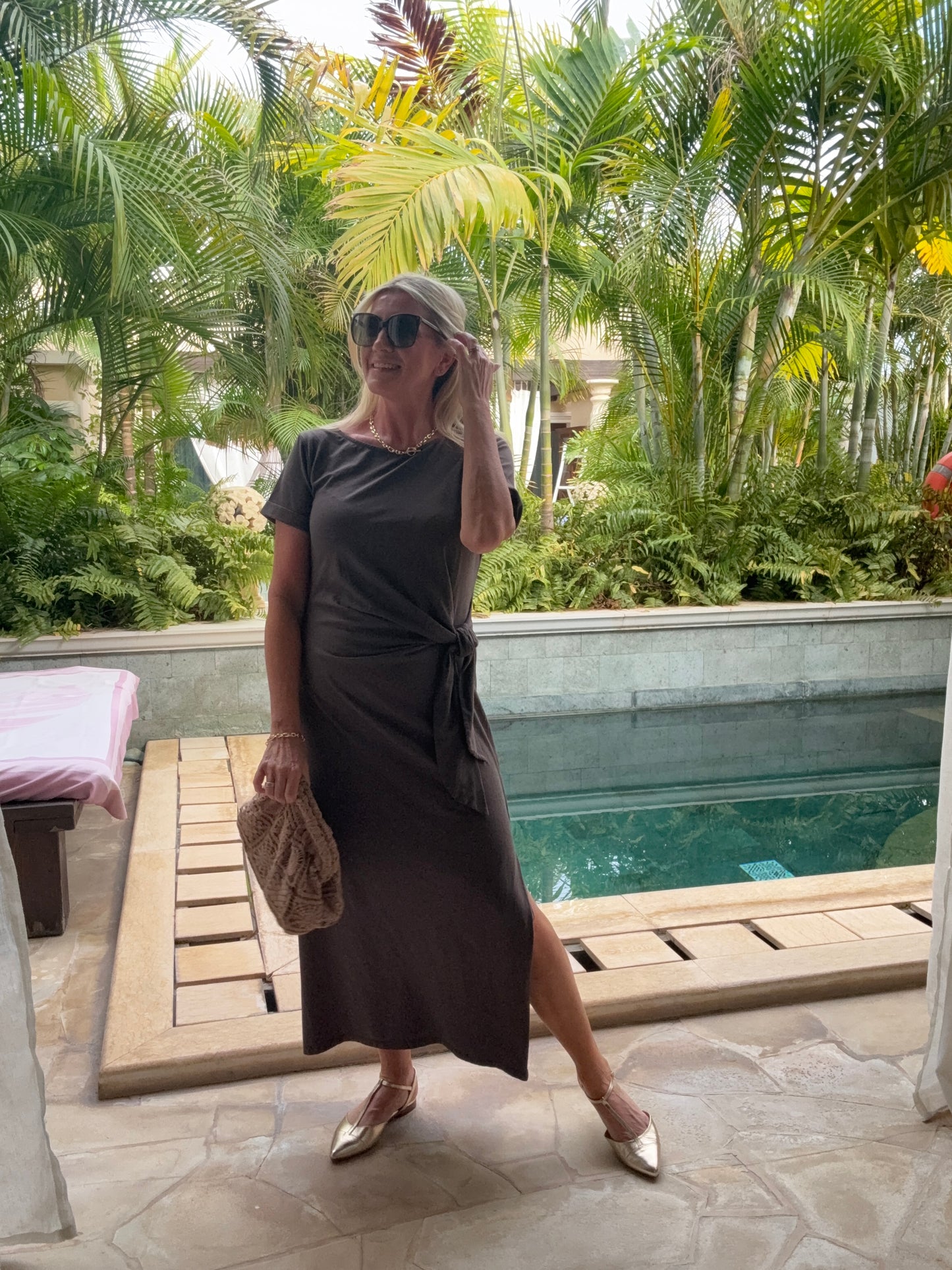 Chocolate Side Tie S/S Jersey Dress
