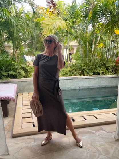 Chocolate Side Tie S/S Jersey Dress