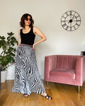 Black Zebra Print Pleated Maxi Skirt