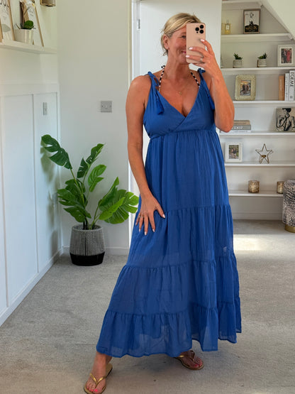 Kelly Green Tie Strap Tiered Maxi Dress