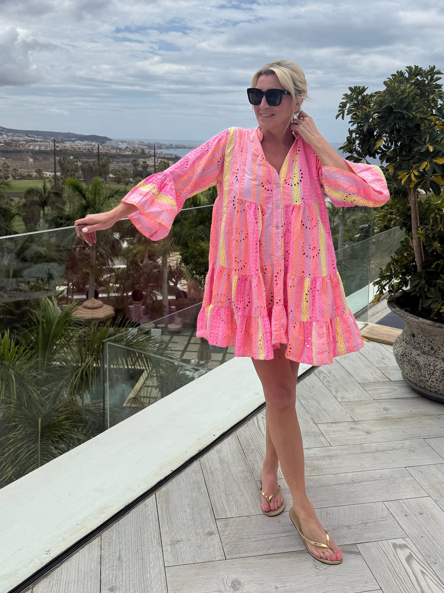 Neon Aztec Broderie Anglaise Summer Dress