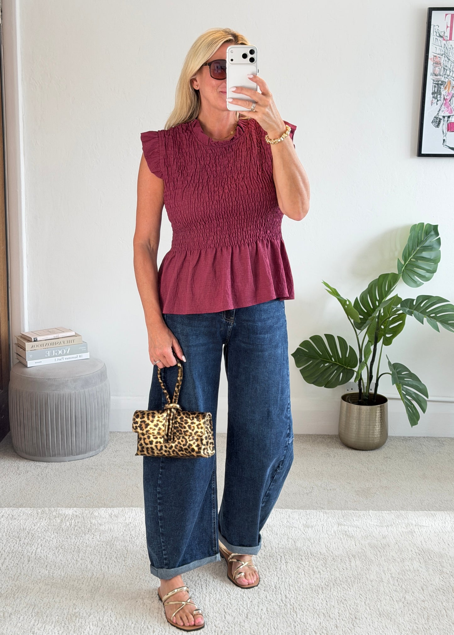 Plum Smocked Peplum Top