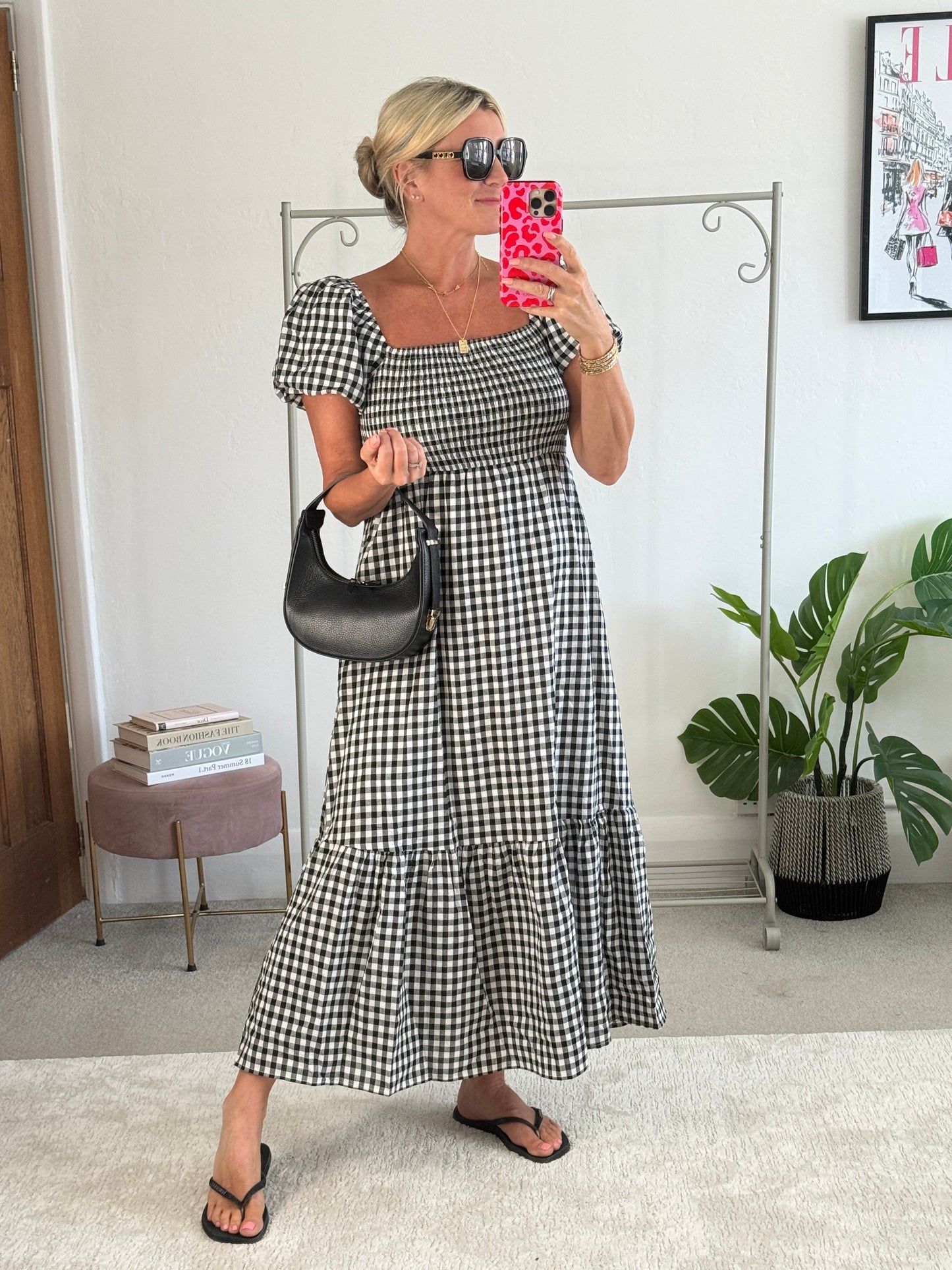 Black/White Gingham Bardot Maxi Dress