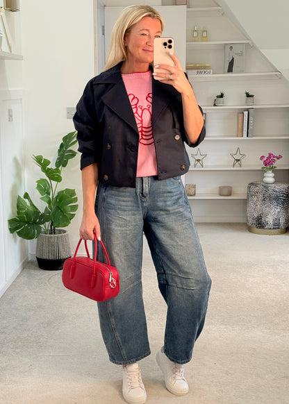 Cream/Blue Fish Motif Tank Top