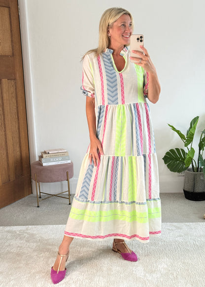 Neon/Blue Aztec Maxi Dress