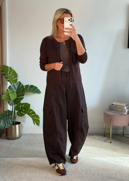 Chocolate Barrel Leg Cargo Trousers