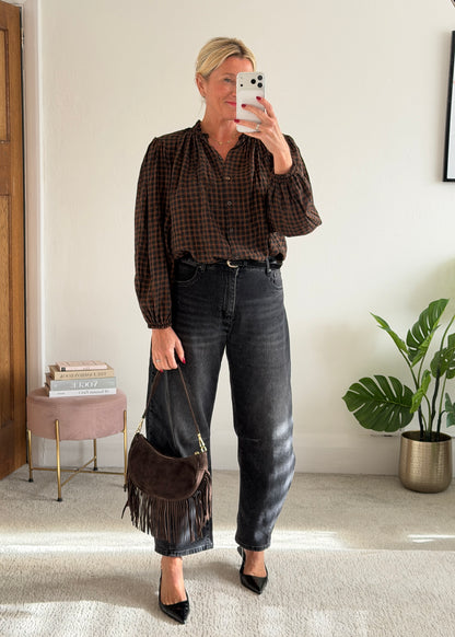 Black Heritage Check Frill Collar Blouse