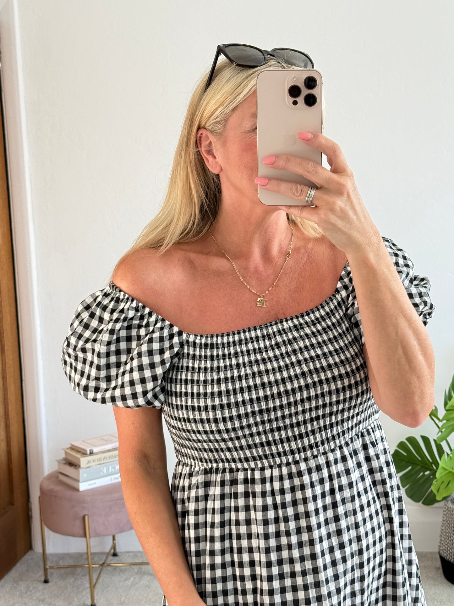 Black/White Gingham Bardot Maxi Dress