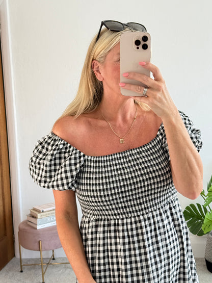 Black/White Gingham Bardot Maxi Dress