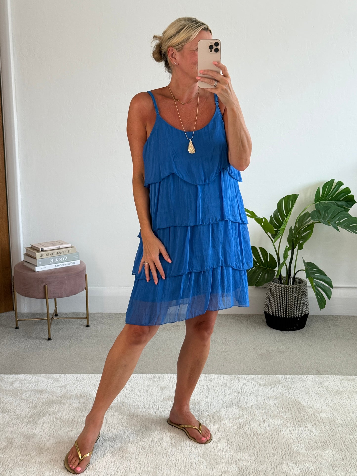 Cobalt Silk Mix Strappy Frill Dress
