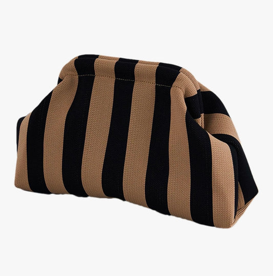 Black/Tan Woven Stripe Soft Pouch Clutch Bag