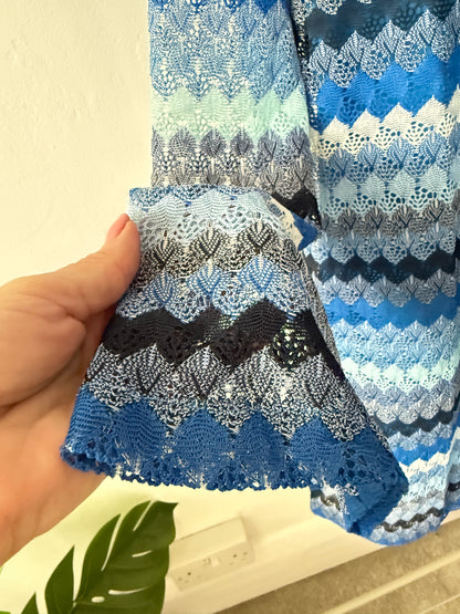 Blue Wavy Crochet Shift Dress