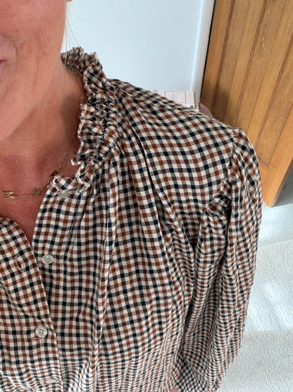 Cream Heritage Check Frill Collar Blouse