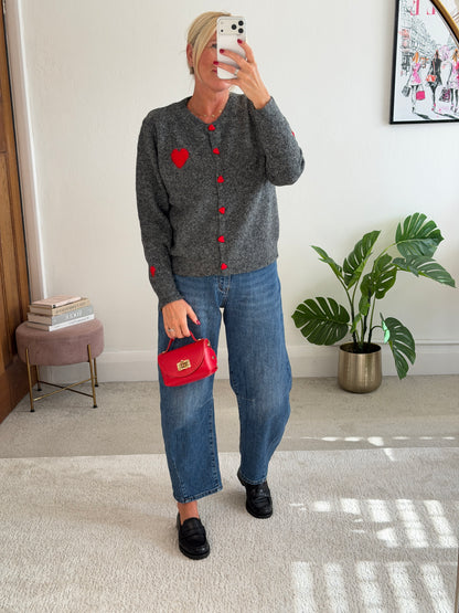 Grey/Red ❤️ Heart Button Cardigan