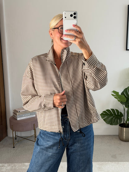 Chocolate Check Funnel Neck Jacket