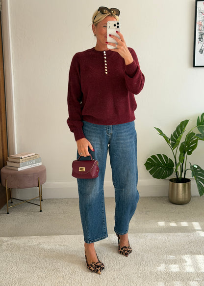 Burgundy Alpaca Mix Button Jumper