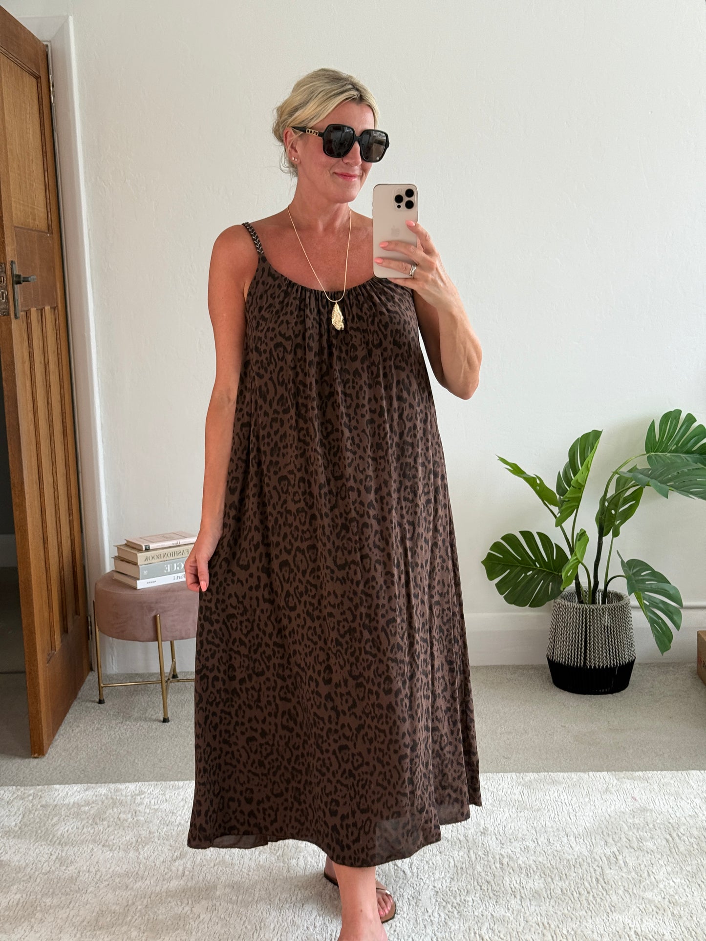 Chocolate Plaited Strap Leopard Maxi Dress 🐆