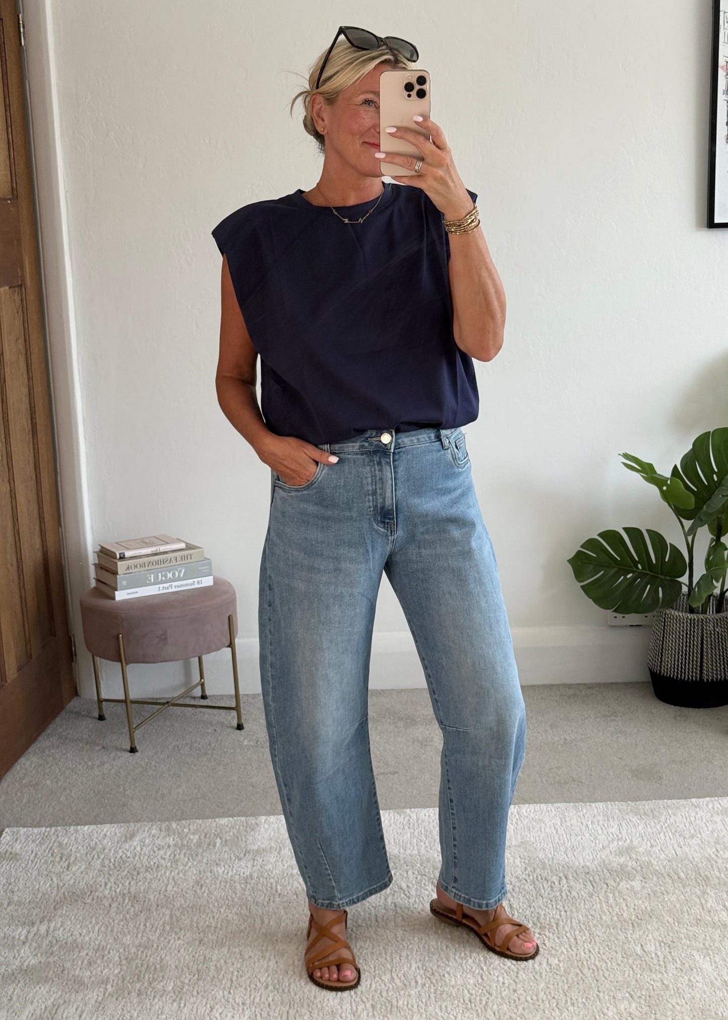 Navy Structured Shoulder T-Shirt