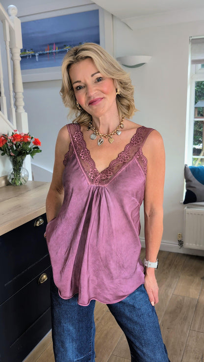 Mulberry Satin/Lace Cami Top