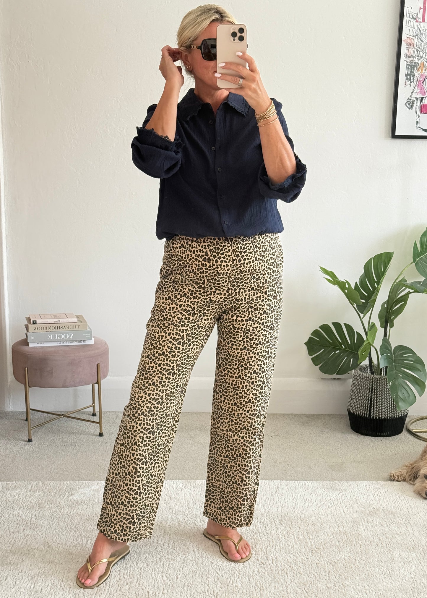 Leopard Print Straight Leg Trousers