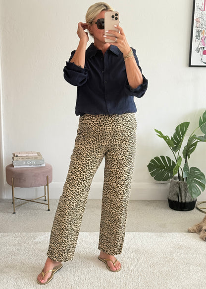 Leopard Print Straight Leg Trousers