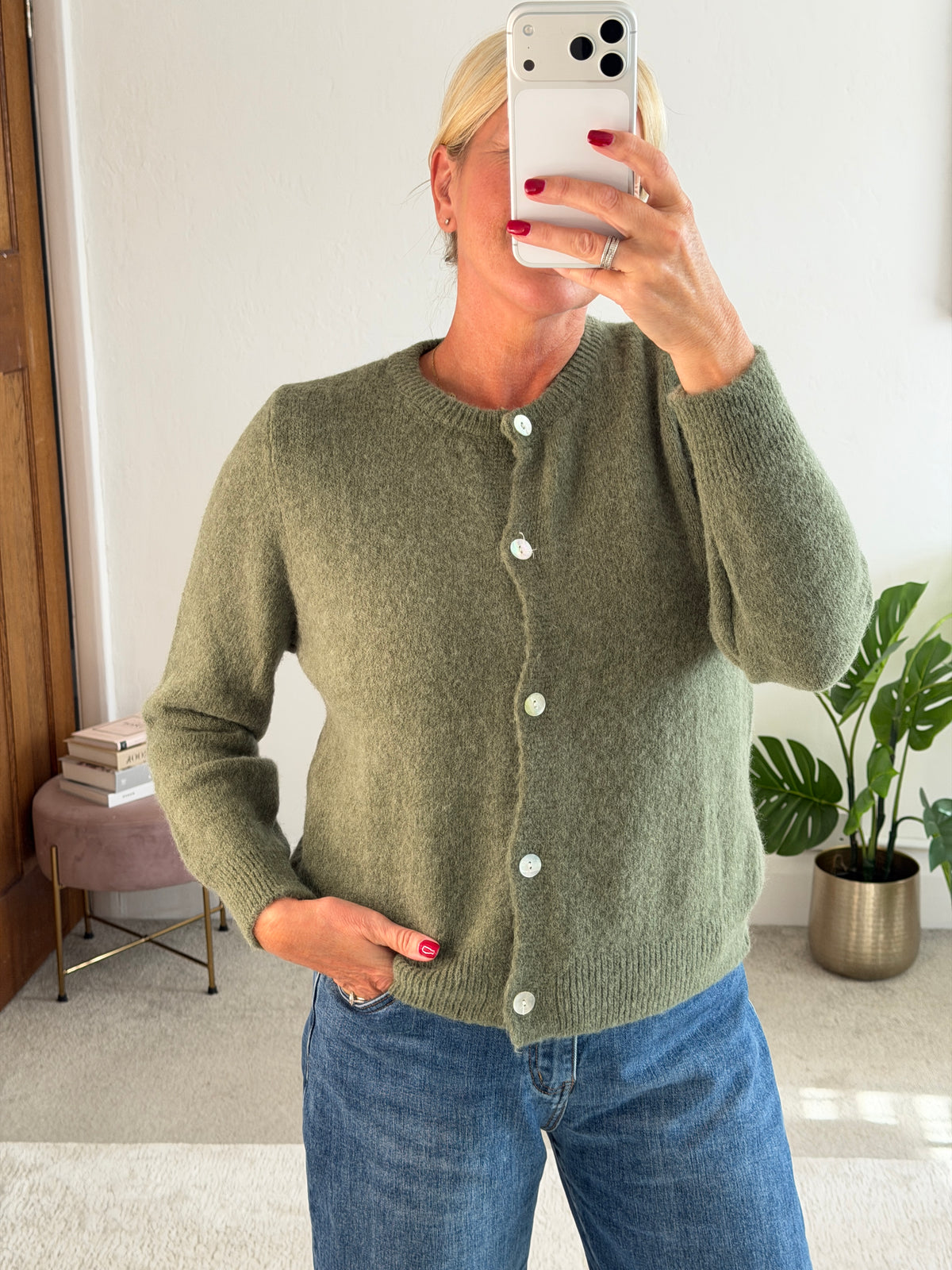 Khaki Alpaca Mix Button Cardigan