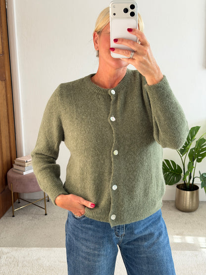Khaki Alpaca Mix Button Cardigan