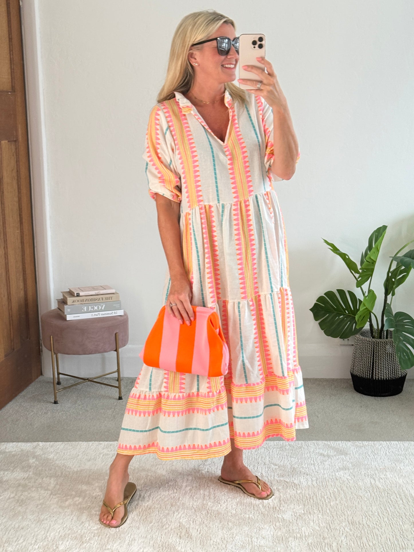 Pink/Orange Aztec Maxi Dress