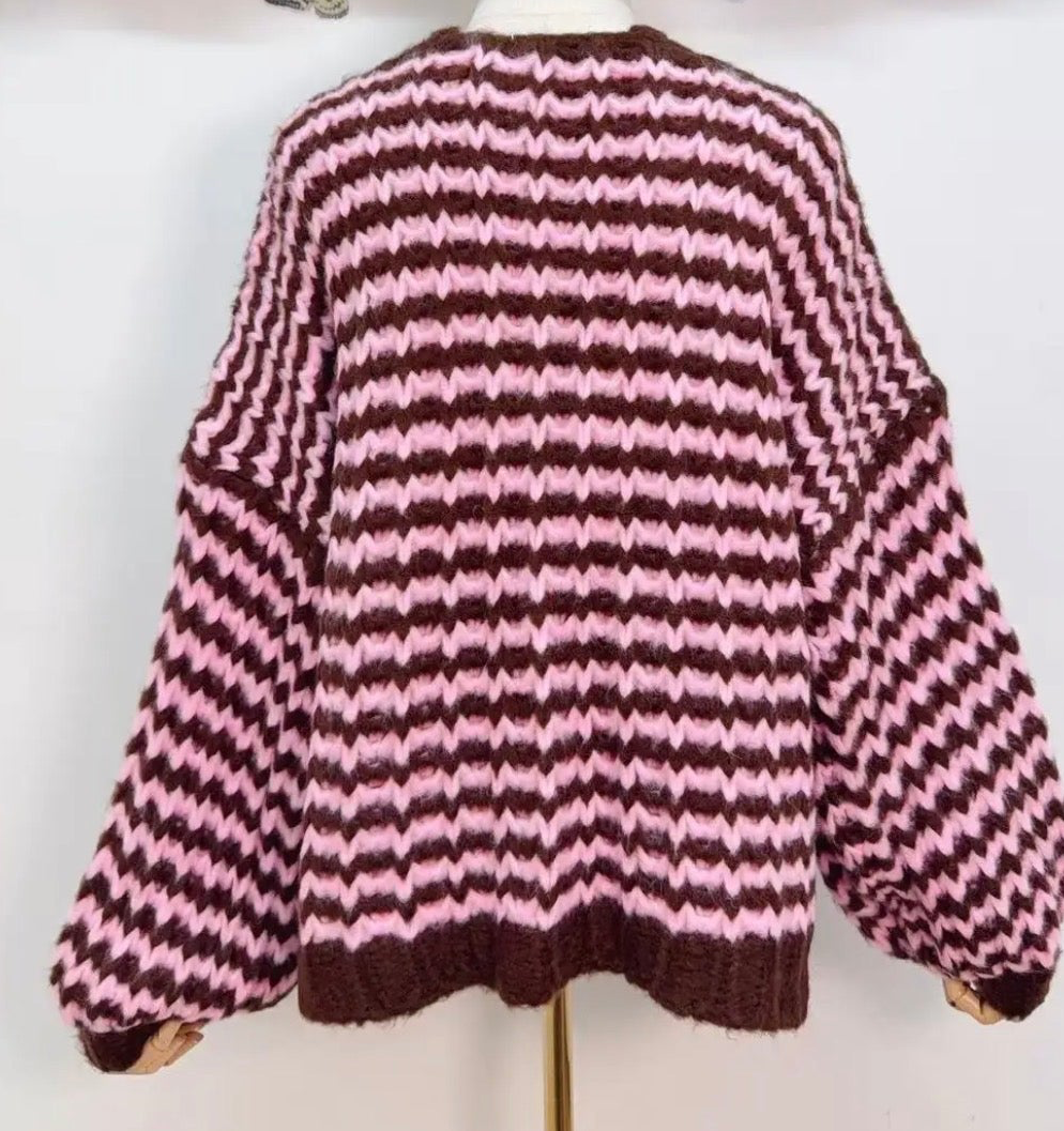 Chocolate/Taupe Cosy Stripe Cardigan