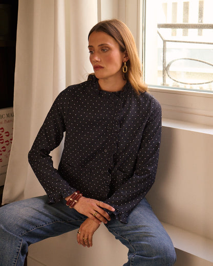 Navy Polka Dot Frill Shacket