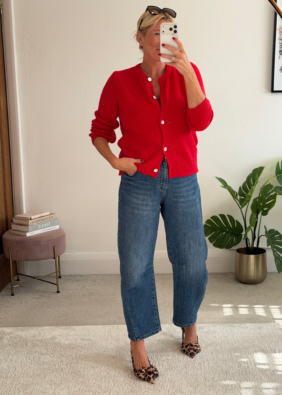 Red Alpaca Mix Button Cardigan